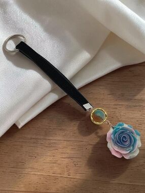 Multicolor Pastel Rose Key & Card Holder with Black Strap